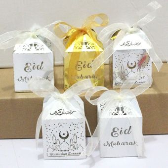 10 Uds Eid Mubarak Favor caja de caramelos de Ramadán Kareem Cajas d 