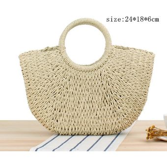 Bolsos informales bohemios para vacaciones de verano bolso de playa redondo de paja Vintage hecho a mano 20-30cm #Pequeño bandolera tejido de rafia circular de ratán 