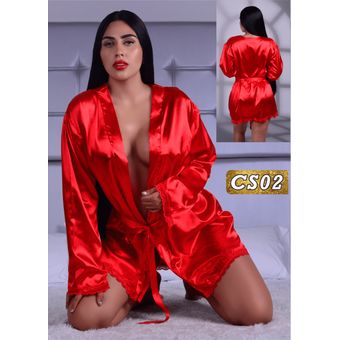 Bata erotica satin Rojo pasion lenceria Linio Colombia