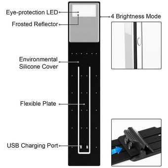 Guardar clip de luz en luces de lectura Lámpara de lectura recargable USB de luz suave 