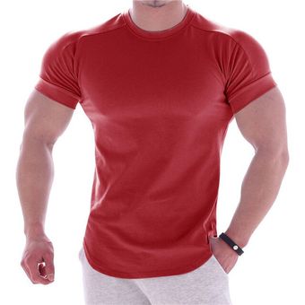 Camiseta de gimnasio de manga corta de algodón para hombre  camiseta.. 