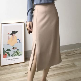 faldas Midi elegantes para mujer faldas largas con abertura de cin 