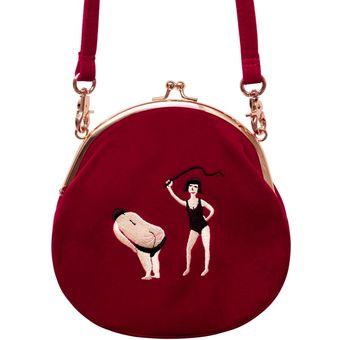 Bolso Vintage de terciopelo bordado para mujer bandolera en forma redonda semicircular #red diseño Original 