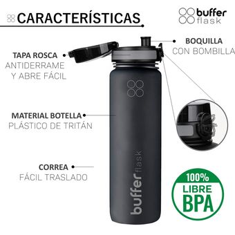 Botella Agua Deportiva 1 Lt Con Bombilla Y Correa