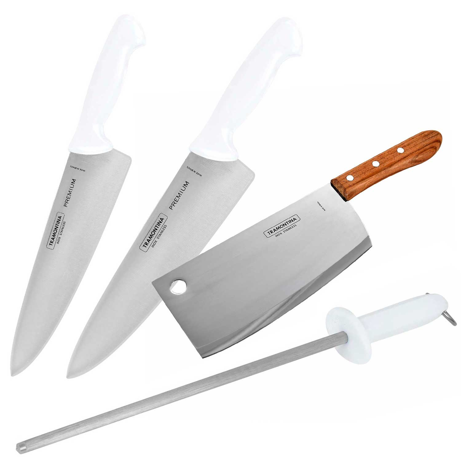 Cuchillos para Carne Tramontina 2pzs + Hachuela + Chaira Afilador