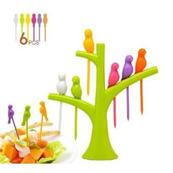 vajilla para fiestas eventos y fiestas XYX Lote de 6 unidslote de tenedores divertidos con forma de pájaro y fruta en el árbol para postres y pasteles cócteles 