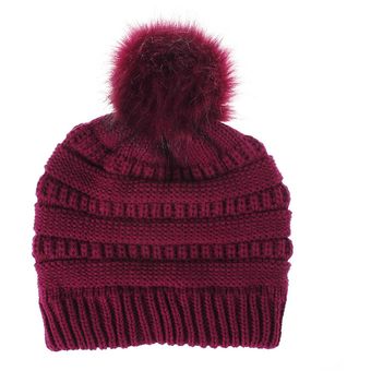 El sombrero de la gorro de invierno para mujer calienta la gorra de puño suave de punto con POM POM 