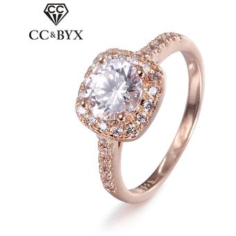 Deluxe Rose Color Square Stone Party Wedding Ring Bijoux 