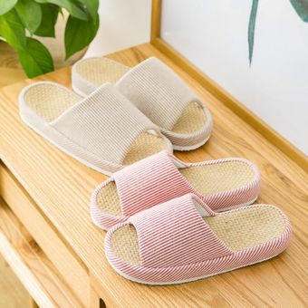 Chanclas de estilo bohemio Harajuku para mujer WOT #beige02 zapatos de playa de lino de diseñador para el hogar Cómodas pantuflas de cama Unisex 