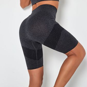 #Black Sin costura Yoga pantalones cortos de cintura alta Push Up cadera pantalones cortos de deporte para las mujeres Leggings nada prueba de la longitud de la rodilla mallas para correr Fitness 