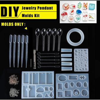 27Pcs DIY Kit de herramientas de artesanía Molde de cristal de silicona Fabricación de joyería Colgante Bastidor de resina 