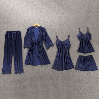 Camisones de satén a la moda para mujer,vestidos para dormir de seda de imitación de hielo #blue-2 
