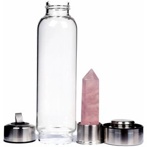 Botella Agua Cristales Cuarzo Bebida Piedra Termo Vidrio Natural N02