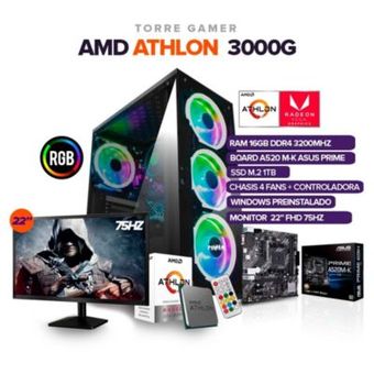 TORRE GAMER AMD ATHLON 3000G 16GB RAM SSD 1 TB BOARD A520M