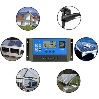 Controlador de carga solar LCD Pantalla LCD DUAL USB PWM Parámetro automático 