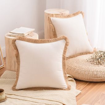 Funda de almohada de lino y algodón para sofá cojín con borlas lumb 