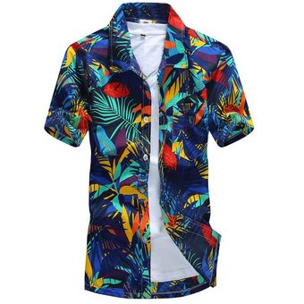 #19 blue Remera Hawaiana a la moda para Hombre,camisetas informales 