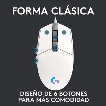 Ratón gaming  Logitech G G203, Con cable, 8000DPI, Botones  personalizables, RGB Lightsync, Memoria integrada, Negro