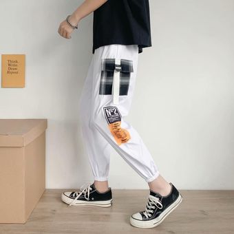 #806 Pantalones bombachos con cinta de estilo coreano para hombre,Pantalón Cargo de cintura elástica,Hip-Hop,informal,novedad 