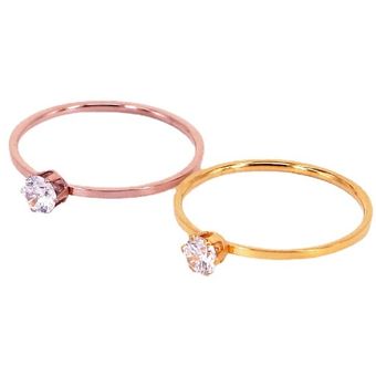 Joyas De Amor Titanium Gema Steel Rose Color Ring Cz Crystal 