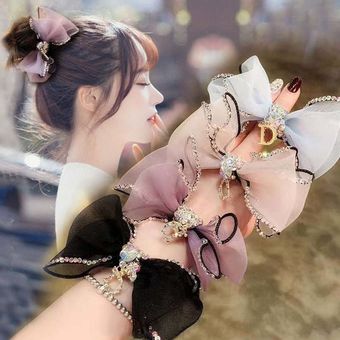Gomas elásticas de seda con diamantes brillantes para el pelo para mujer Clips con perlas doradas coletero accesorios para el cabello 