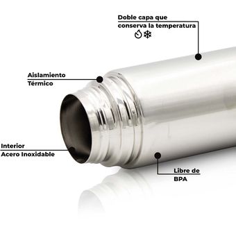 Termo Bala Acero Inox Doble Capa Termica 1 Litro Con Estuche Color Plateado