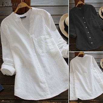 Tamaño ZANZEA Plus V cuello largo-Negro 