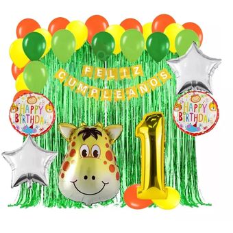 Kit arco globos decoracion verde selva animales cumpleaños GENERICO