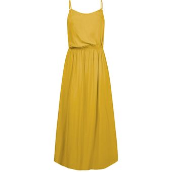 Amarillo ZANZEA manera de las mujeres sin mangas de longitud vestido sólido de vacaciones Por encima de la altura del tobillo Vestido de tirantes 