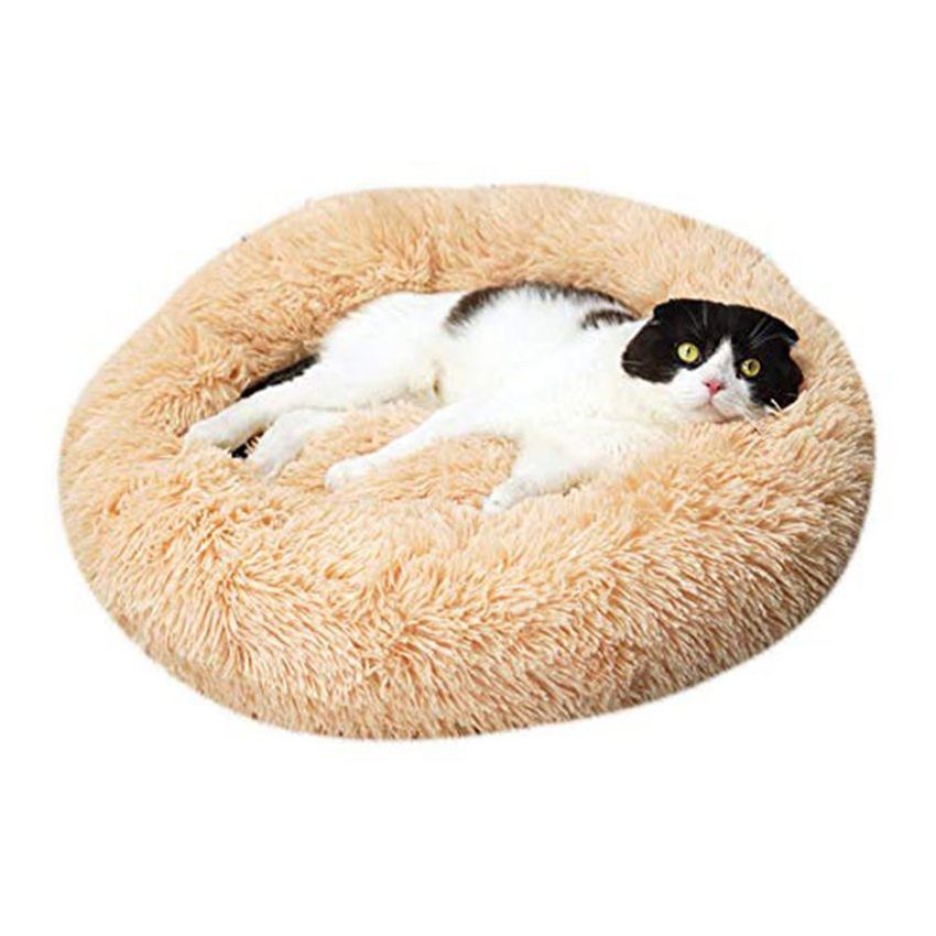 Nido de mascota de invierno Camarera de gato de pelo largo y redondo Arena para gatos cómoda y cálida