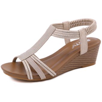 Sandalias de cuña informales con espalda elástica para mujer dorado 