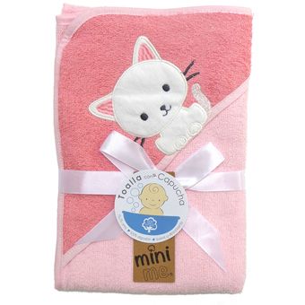 Toalla capucha algodón para bebé Mini Me gatita rosada 