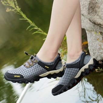 Big Sze Zapatos de senderismo al aire libre para hombre Zapatos de vadeo antideslizantes de alta calidad Gris 