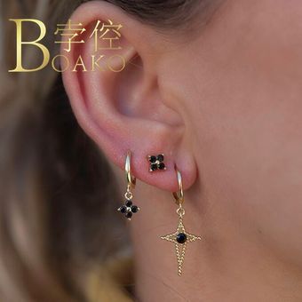 Boako Cross Black Zircon Pendientes De Mujer 925 Pendientes 