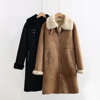 Abrigo largo de piel de oveja para mujer chaquetas de piel sintétic 