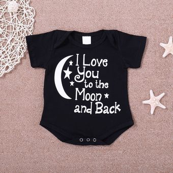 Mamel de bebé de manga corta infantil uni  con letras de patrón de luna y estrella 