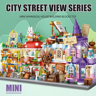 Mini vista de calle de ciudad casa de bloques de construcción mágic 