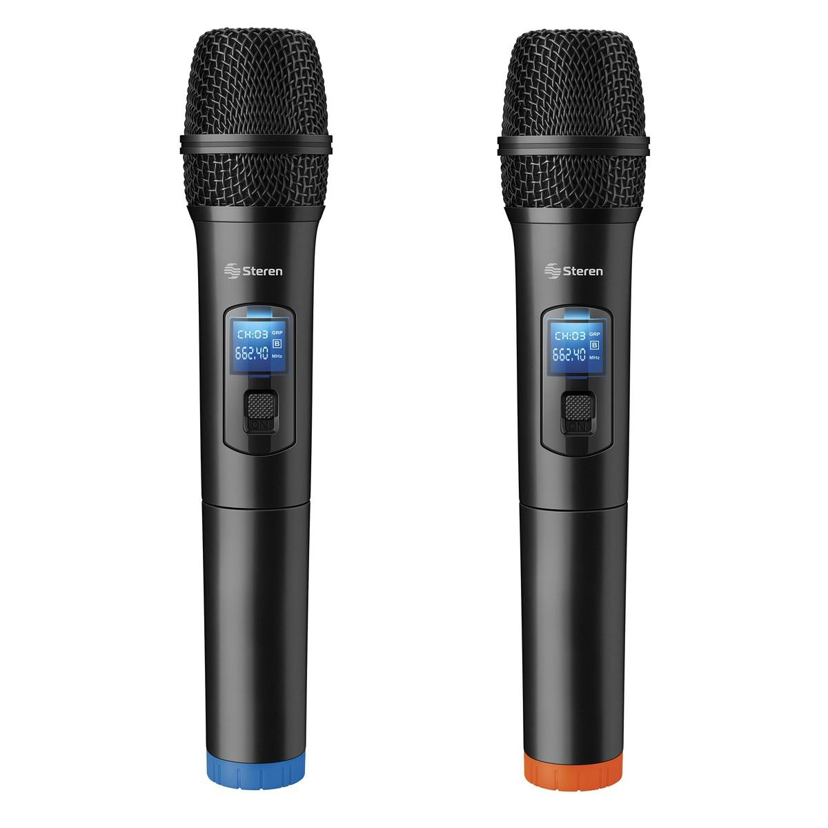 Sistema profesional Steren con 2 micrófonos inalámbricos UHF