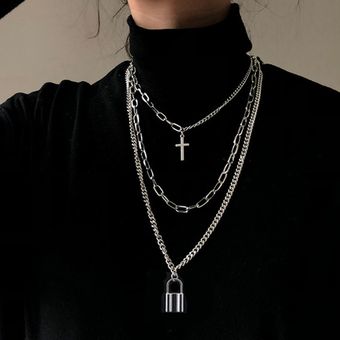 Fashion Unisex Multilayer Hip Hop Long Chain Necklace For Women Men Jewelry Gifts Key Cross Pendant 