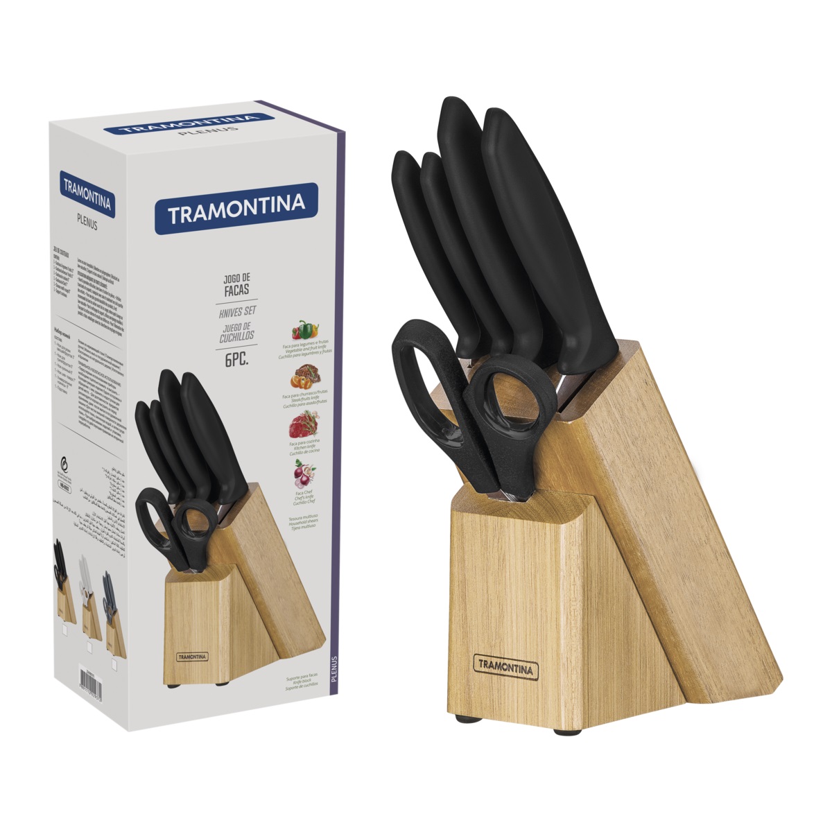 Juego cuchillos Tramontina 23498015 6 pzas con base de madera