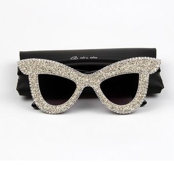 Gato ojo gafas de sol lujosas Rhinestone gran marco gafasmujer 
