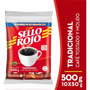 Cafe SELLO ROJO fuerte PAQUETE X  10 sobres x 50g