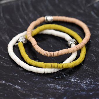 Disco De Arcilla De Polímero Cuentas, 3 Pulseras De Mujer 