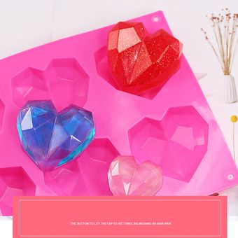 Bricolaje creativo diamante en forma de corazón de silicona antiadherente de caramelo de chocolate del molde Rosa roja 