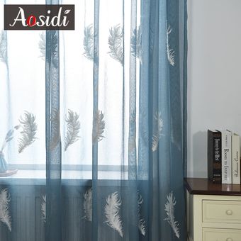 Pluma blanca bordado Ventana de cortinas para sala de estar dormitor 