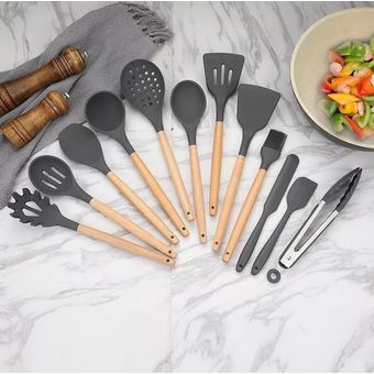 Set utensilios de cocina 12 piezas gris