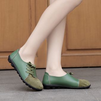 Zapatos casuales de piel planos para mujer-Verde 