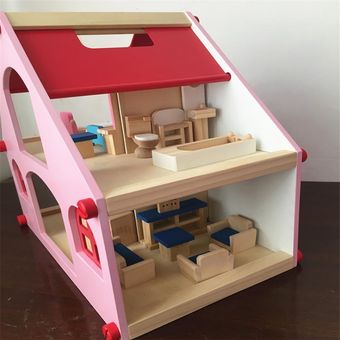 Juguetes de casa de muñecas de madera para niños con todas las habitac 
