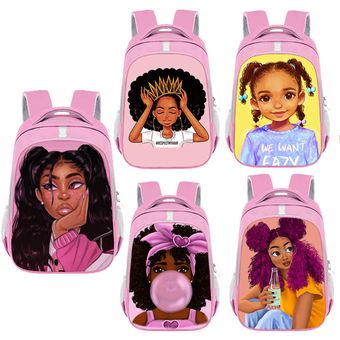 16 pulgadas# Mochila escolar para niña Afro morral de princesa de Á 