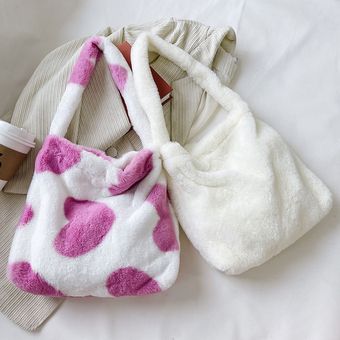 bolsa de hombro con estamp Bolso de mano de felpa para mujer y niña 